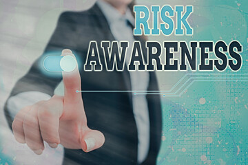 Conceptual hand writing showing Risk Awareness. Concept meaning recognizing factors that may cause...