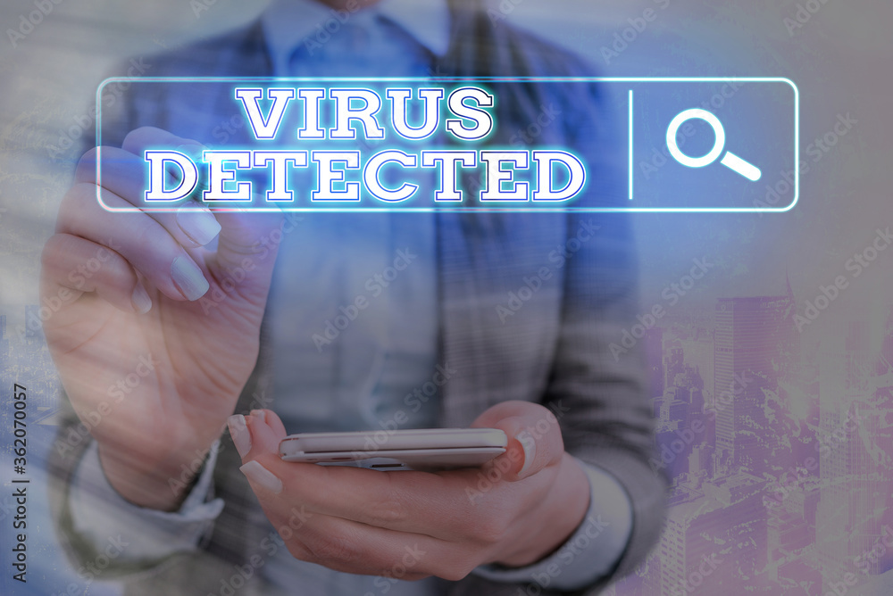 Poster word writing text virus detected. business photo showcasing a computer program used to prevent and r