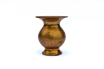 Old rusty bronze / copper / clay golden vase / pot isolated on white studio background
