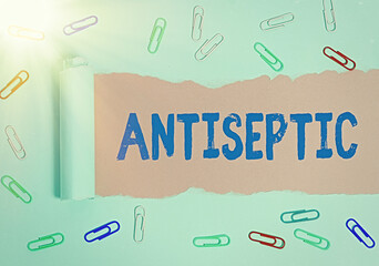 Word writing text Antiseptic. Business photo showcasing antimicrobial agents that delays or...