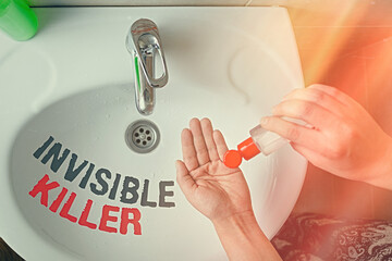 Text sign showing Invisible Killer. Business photo text presence into the air of a substance which...