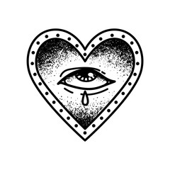 Old school tattoo vector print. Crying eye in a classic heart.
- 362072056