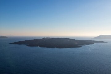 Sunset over Caldera on Santorini island in Greece.