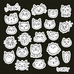 Cats emotions stickers collection. Vector doodle elements for design.