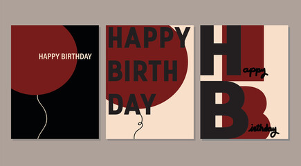 Set of birthday greeting cards. Graphic, red and black design. 