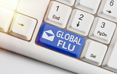 Conceptual hand writing showing Global Flu. Concept meaning Common communicable illness spreading...