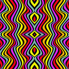 Abstract multicolored seamless pattern with stripes in op art style. Modern concepts for your design.