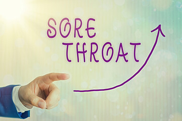 Conceptual hand writing showing Sore Throat. Concept meaning Inflammation ot the pharynx and fauces...
