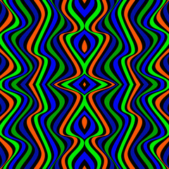 Abstract green with orange seamless pattern with stripes in op art style. Modern concepts for your design.