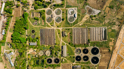 Water treatment facility at an industrial plant. Aerial view. Ukraine 2020
