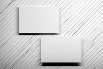 Top view of two blank white business cards on white wooden procedural texture