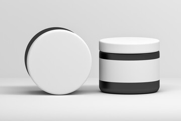 Mockup template of large cosmetic jar over white surface with empty blank label