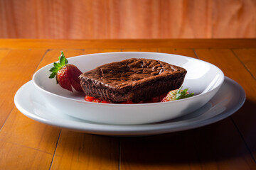 Homemade chocolate brownies with strawberry