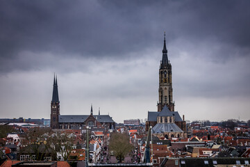 Fototapeta premium Moody Skyline in Delft, Netherlands