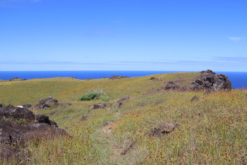 Sentier de randonnée du volcan Rano Kau à l'île de Pâques