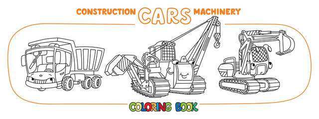Construction equipment cars set. Coloring book
