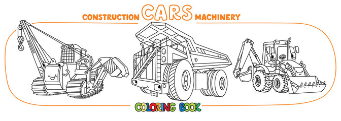 Funny construction equipment car set Coloring book