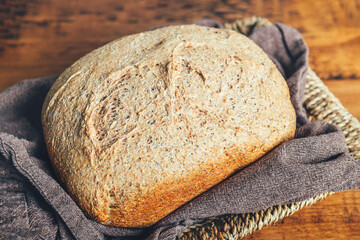 Homemade wholemeal bread. Easy Cooking of healthy bread from alternative flours