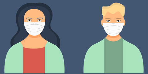 Man and woman doctors in medical masks. Medical specialists in hospital. 
