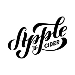 Vector illustration of apple cider brush lettering for banner, flyer, poster, clothes, patisserie, bistro, cafe logo, advertisement design. Handwritten text for template, signage, billboard, print 
