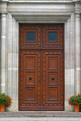huge restored bronze door with brass lions