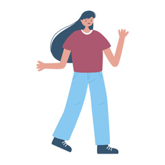 cheerful young woman character cartoon female isolated design icon