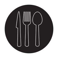 Food icon vector isolated on white background. Food thin line icon for label, logo, fork, knife and spoon template. Circle sign for cutlery, dinner, eat symbol and restaurant menu. Vector illustration