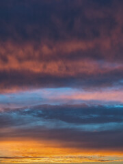 Gradient of the evening sky. Colorful cloudy sky at sunset. Sky texture, abstract nature background