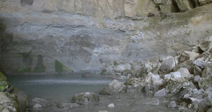 A spring of pure water flowing from the ground at Afka, Lebanon. Slow motion
