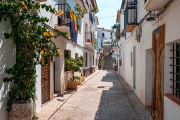 Picturesque old narrow street in Altea, Costa Blanca, Spain