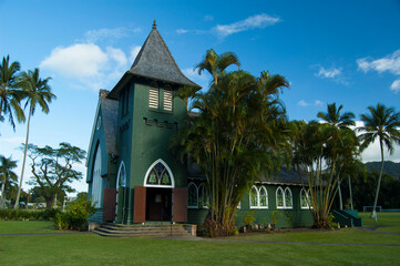 Historic Waioli Huiia Church Hanalei Kauai Hawaii American Gothic style, religion, faith,...