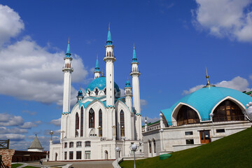 Kazan, Russia - September 4, 2019. Kul-Sharif Mosque. The territory of the Kazan Kremlin. View of the Mosque . The mosque was destroyed in the 16th century. Recreated in 1995-2005