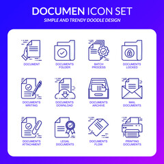 Document icon set, Doodle linear with shadow design, simple, new, and trendy design