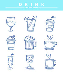 Drink sketching doodle icons Set, Trendy and lovely hand drawn style isolated on white background 