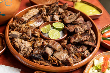 Mexican food. Grilled roast meats.