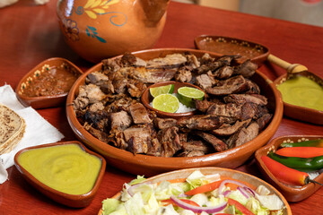 Mexican food. Grilled roast meats.