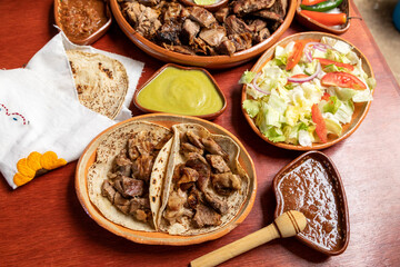 Mexican food. Grilled roast meats.