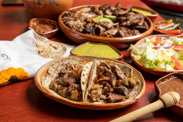 Mexican food. Grilled roast meats.