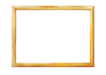 Rectangle wooden realistic frame isolated on white background. Vintage simple decorative amber border. Deco elegant yellow art object. Decoration, space for photo, image. Vector illustration