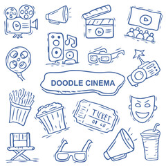 Cinema doodles with sketching style,  Trendy and lovely Hand drawn vector illustration
