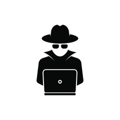 Spy agent searching on laptop icon design isolated on white background