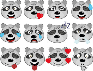 Obraz premium Vector illustration of raccoon face expressions cartoon