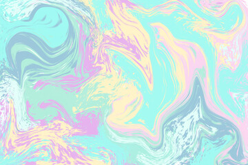 Fototapeta na wymiar Mint yellow abstract background. Pastel liquid paint raster illustration. Digital suminagashi paper.