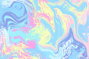 Blue yellow abstract background. Colorful liquid paint raster illustration. Digital suminagashi paper.