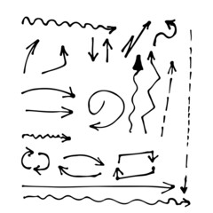 Set of rough hand drawn, grunge, handmade elements arrows, waypoints isolated on white background EPS Vector