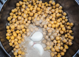 Hummus ingredients in a bowl.