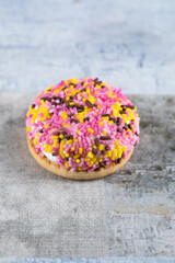 Marshmallow cookie with colorful sticky powder
