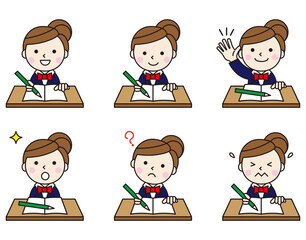 人物アイコン女性学生机セット07