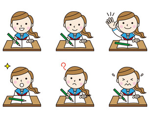 人物アイコン女性学生机セット09