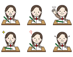 人物アイコン女性学生机セット08